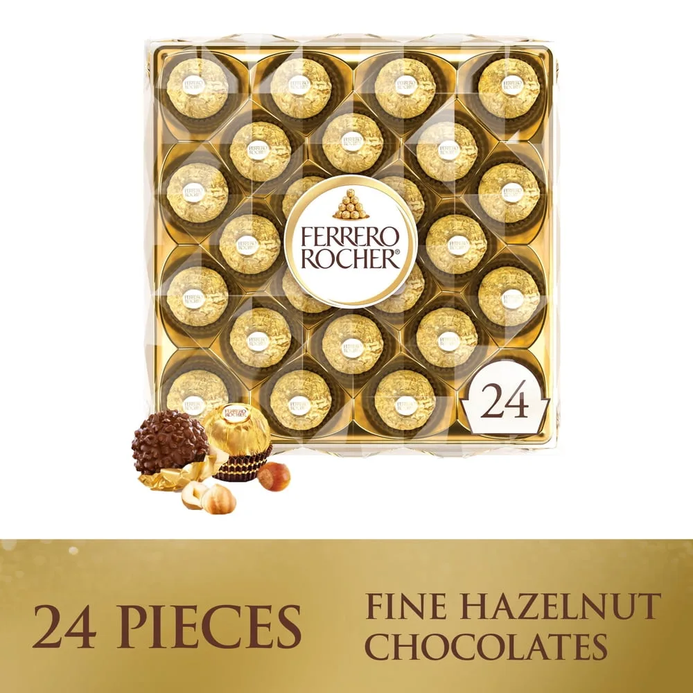 Ferrero Rocher Hazelnut Milk Chocolates, 24 Count